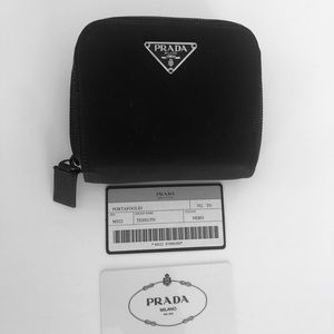 Prada black nylon compact zip wallet